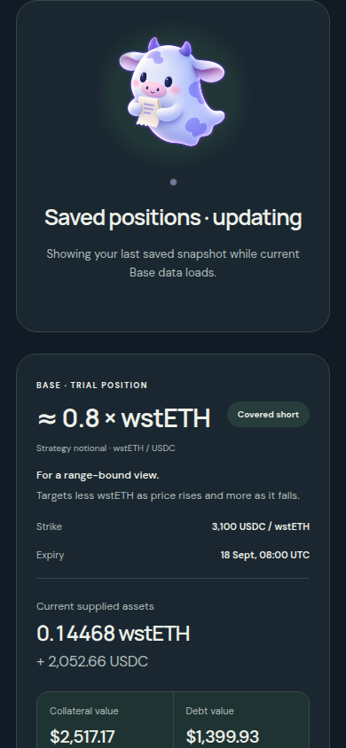 Phone layout check showing a 24-pixel gap below the saved-position updating banner.