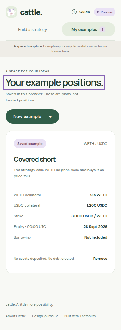 Actual saved example, explicitly labeled as unfunded, on a 390-pixel phone.